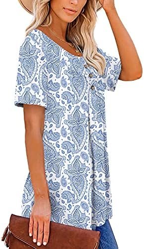 Womens V Neck Casual Blouse Button Down T Shirts Flare and Flowy Tops