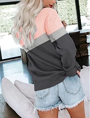 Womens Crew Neck Solid/Color Block Sweatshirts Long Sleeve Casual Lightweight Pullover Tops