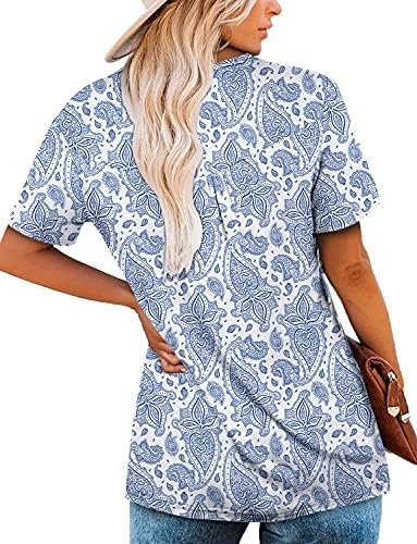 Womens V Neck Casual Blouse Button Down T Shirts Flare and Flowy Tops