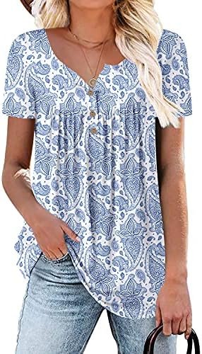 Womens V Neck Casual Blouse Button Down T Shirts Flare and Flowy Tops
