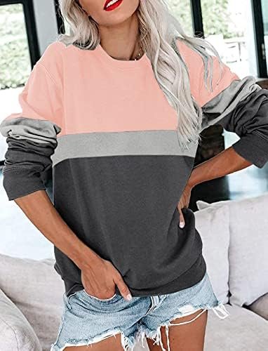 Womens Crew Neck Solid/Color Block Sweatshirts Long Sleeve Casual Lightweight Pullover Tops