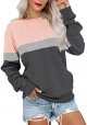Womens Crew Neck Solid/Color Block Sweatshirts Long Sleeve Casual Lightweight Pullover Tops