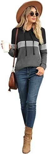 Womens Sweatshirts Long Sleeve Casual Color Block Pullover Hoodies Fall Outfits Clothes