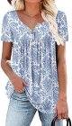 Womens V Neck Casual Blouse Button Down T Shirts Flare and Flowy Tops